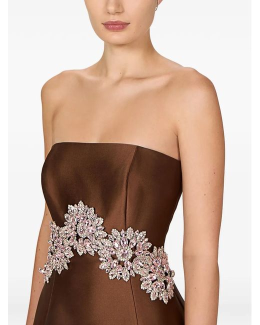 Costarellos Brown Bria Crystal-Embellished Strapless Asymmetric Dress