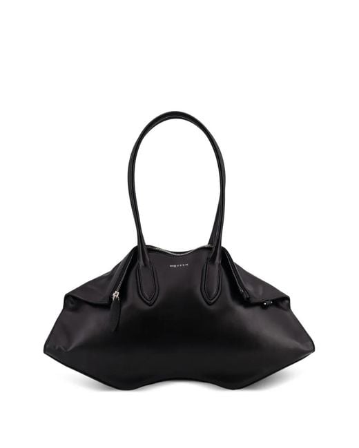 McQueen Black Manta Studded Leather Shoulder Bag