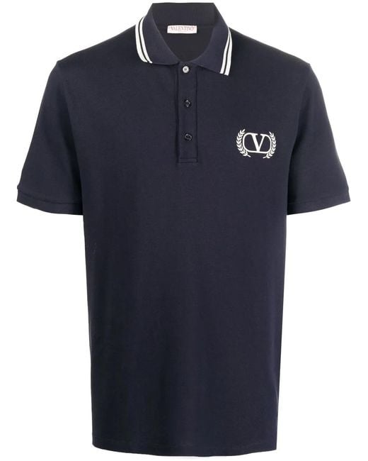 Valentino Garavani Blue Embroidered Logo Polo Shirt for men