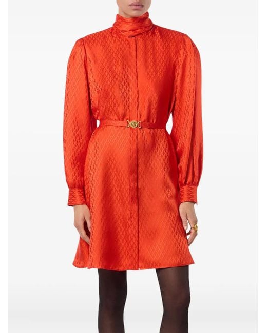 Versace Jurk Met Geometrisch Patroon En Ceintuur in het Red