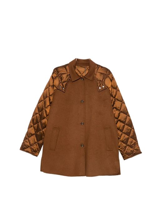 Marina Rinaldi Brown Maesa Quilted-Sleeve Hooded Coat