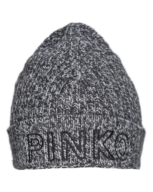 Pinko Gray Embroidered-Logo Wool Beanie