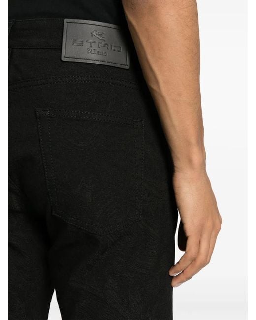Etro Black Jacquard Slim-Fit Jeans for men