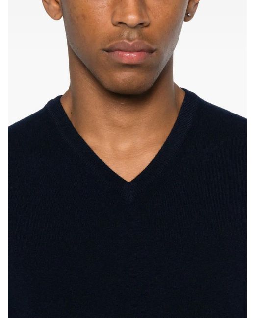 Fedeli Blue V-Neck Cashmere Sweater for men