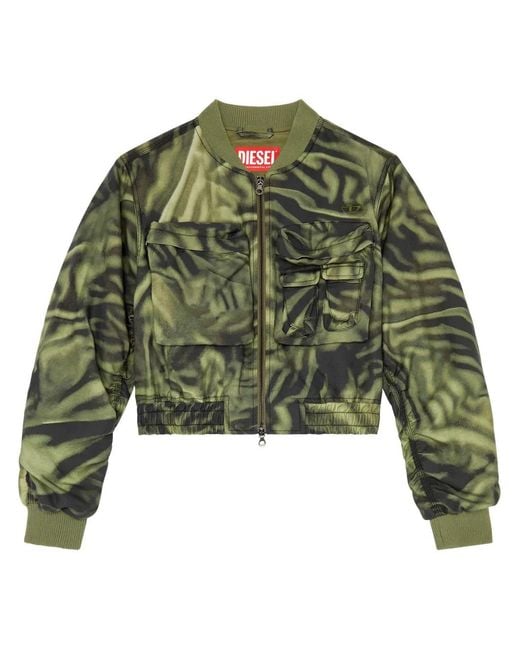 DIESEL Green G-Khlow Zebra-Print Bomber Jacket