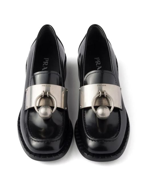 Prada Black Verzierte Loafers Aus Leder