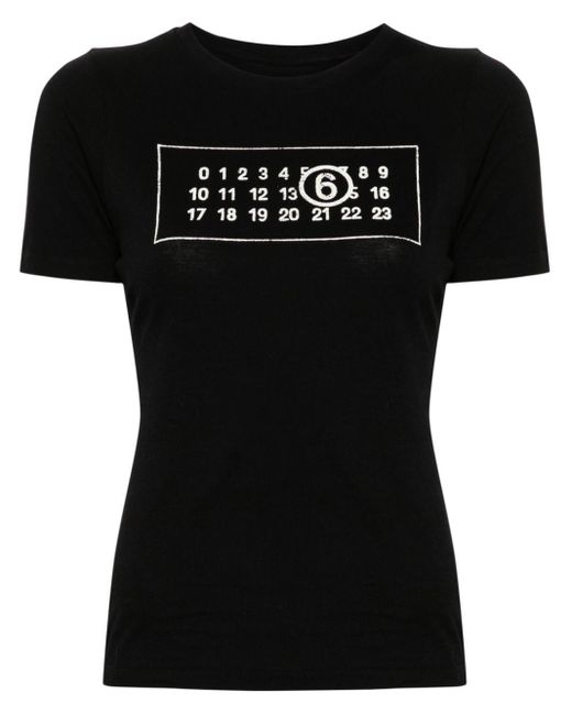MM6 by Maison Martin Margiela Black Numbers-motif Cotton T-shirt