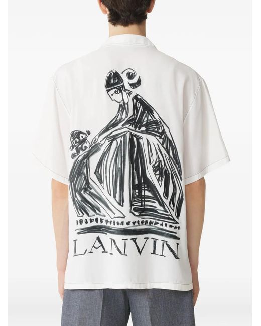 Lanvin White Short-Sleeved Shirt With Graphic Print And Contrast Stitching for men