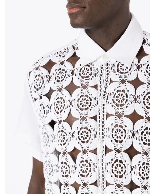 Amir Slama White Crochet-Panel Short-Sleeved Shirt for men
