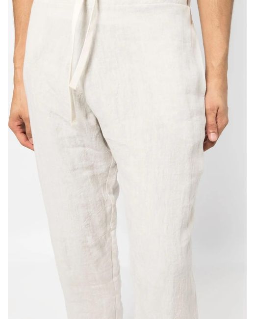 Marane White Drawstring Linen Tapered Trousers for men
