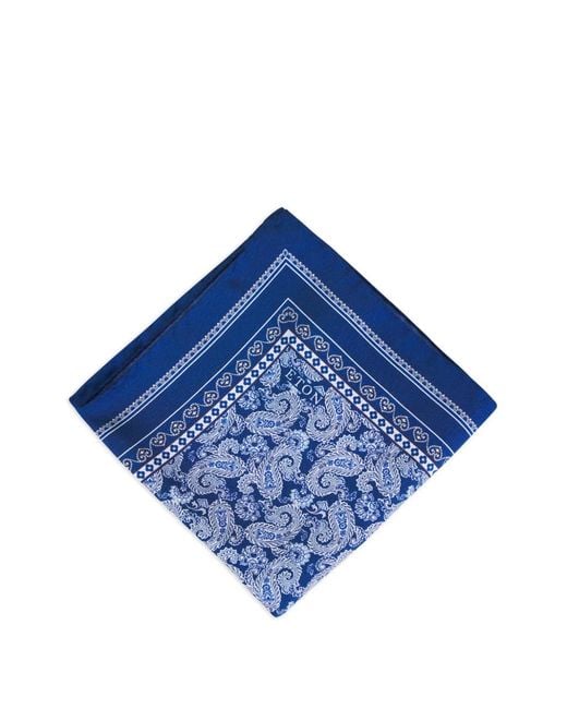 Eton of Sweden Blue Paisley-Print Silk Pocket Square for men