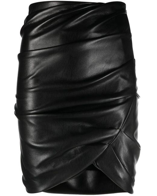 Philosophy Di Lorenzo Serafini Black Draped Faux-leather Miniskirt