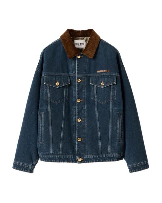 Miu Miu Blue Flocked Denim And Velvet Blouson Jacket