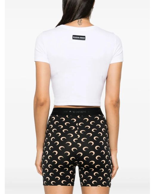 MARINE SERRE White Cut-Out-T-Shirt Mit Mond-Logo