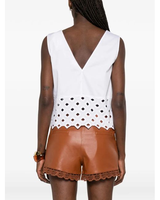 Max Mara White Bchmaggio Broderie-Anglaise-Detail Top