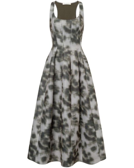 Philosophy Di Lorenzo Serafini Gray Abstract-Print Full-Skirt Dress