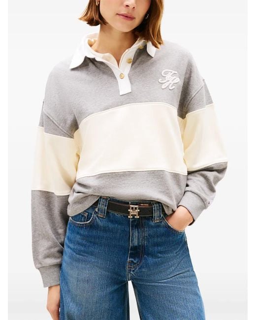 Tommy Hilfiger Gray Polo Colour Block À Logo Brodé