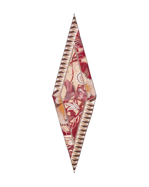Ferragamo Red Diamond-Shaped Floral-Print Scarf