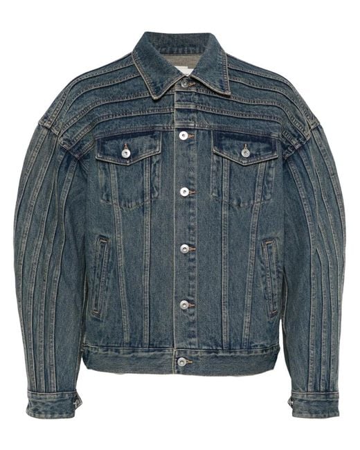 Feng Chen Wang Blue Deconstructed Denim Jacket for men