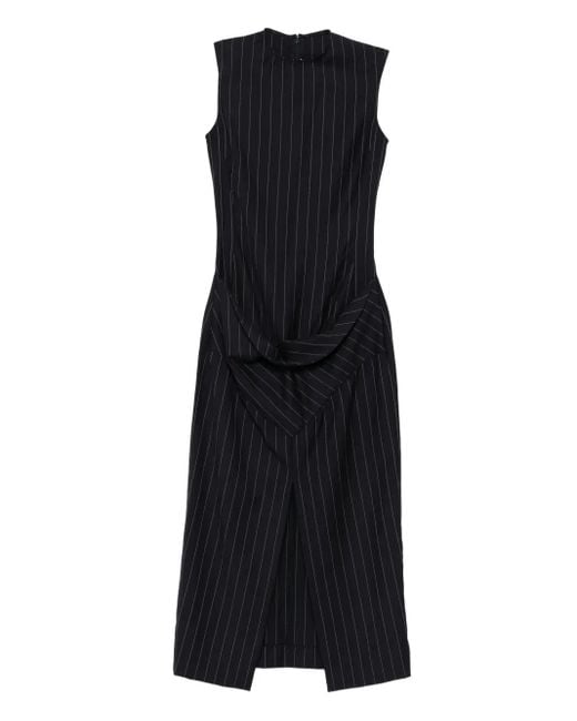 Burc Akyol Black Striped-Patern Sleeveless Midi Dress