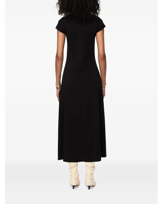 Another Tomorrow Black A-Line Cap-Sleeve Midi Dress