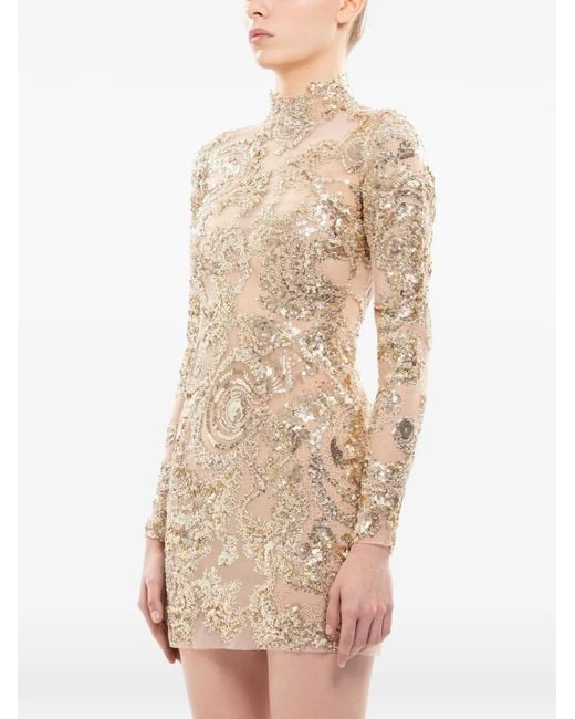 Saiid Kobeisy Natural Sequin-Embelllishment Mini Dress