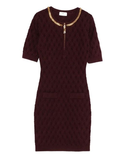 Elisabetta Franchi Red Chain-Embellished Mini Dress