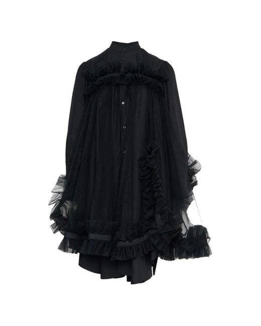 Noir Kei Ninomiya Black Ruffled Tulle-Overlay Blouse