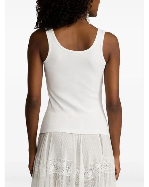 Ralph Lauren White Ribbed Cotton-Modal Tank