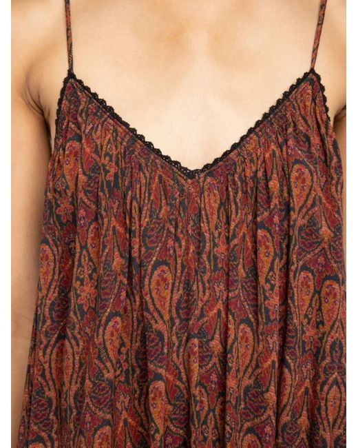 Zadig & Voltaire Purple Paisley-Maxikleid mit Spitzenbesatz