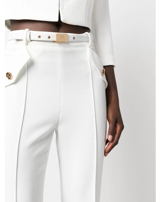 Elisabetta Franchi White High-Waisted Tailored Trousers