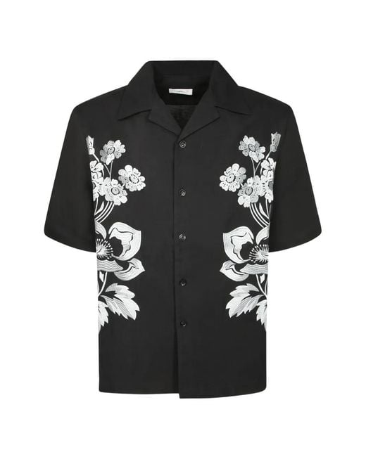 Commas Black Floral-Embroidered Short-Sleeve Shirt for men