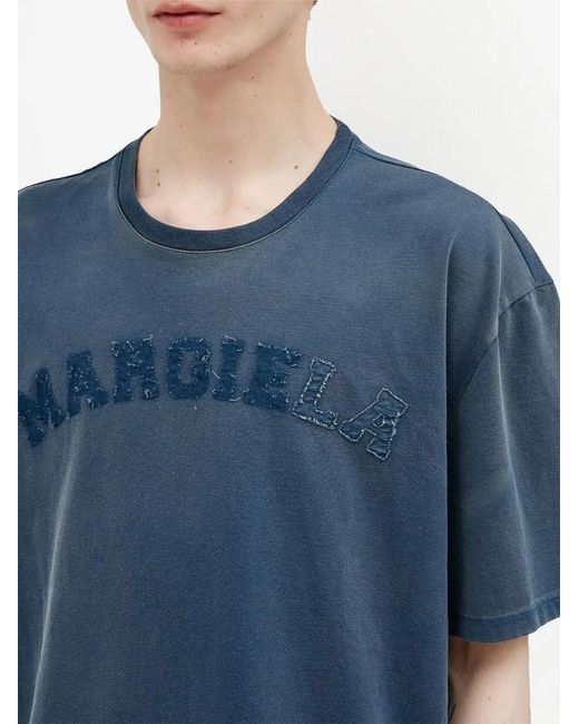 Maison Margiela Blue Logo-patch T-shirt for men