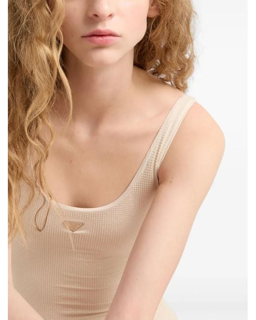 Prada Natural Jersey One-Piece Swimsuit With Rhinestones