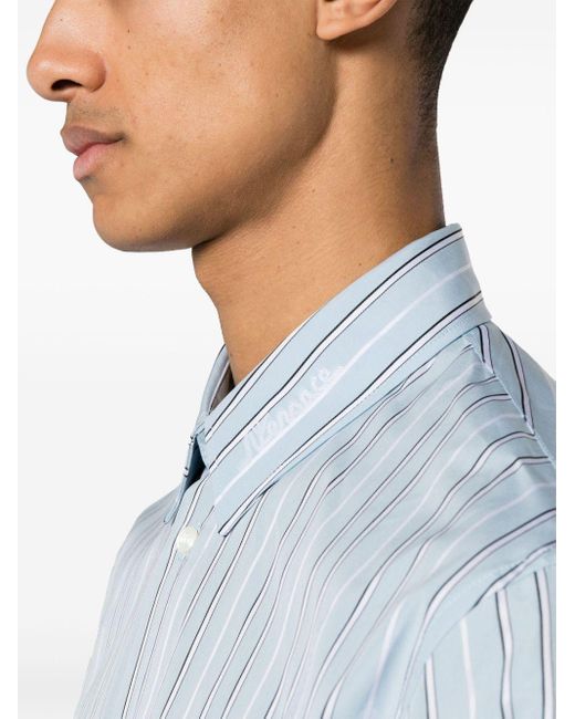 Versace Blue Nautical Stripe Cotton Shirt for men