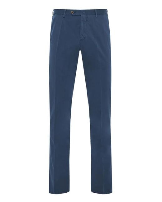 PT Torino Blue Slim-Cut Chino Trousers for men