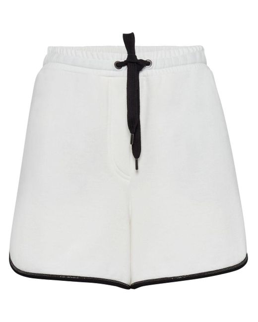 Brunello Cucinelli White French Terry Cotton Monili Shorts