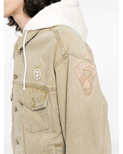 Aape By A Bathing Ape Natural Logo-Appliqué Hooded Denim Jacket for men