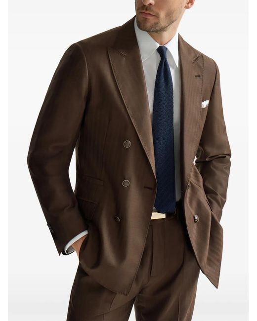 Brunello Cucinelli Brown Virgin-Wool And Cashmere One-And-A-Half Breasted Deconstructed Blazer for men