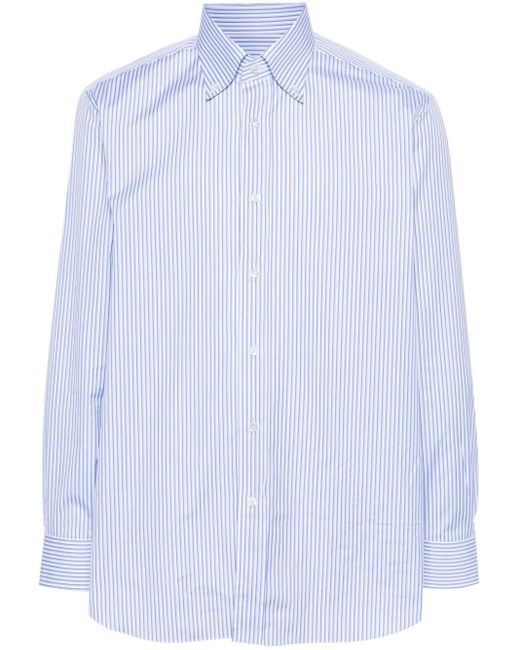 Brioni Blue Stripped Cotton Shirt for men