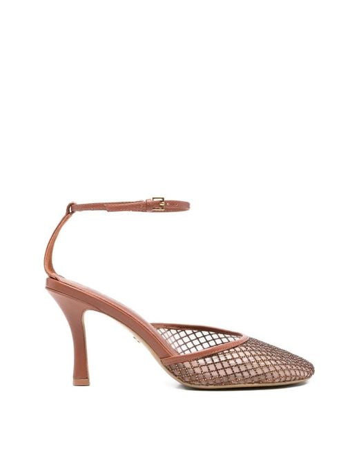 Lola Cruz Pink Ruby Ankle Strap Net Pumps