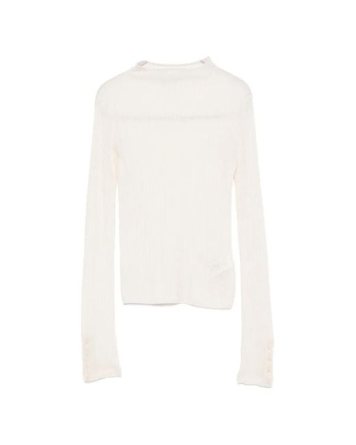 Patrizia Pepe White Ribbed Funnel-Neck Knit