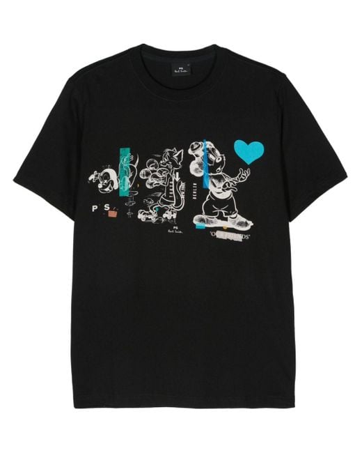 T-shirt en coton à imprimé graphique PS by Paul Smith pour homme en coloris Black