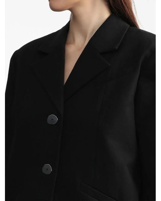 Ganni Black Single-Breasted Shoulder-Pads Blazer