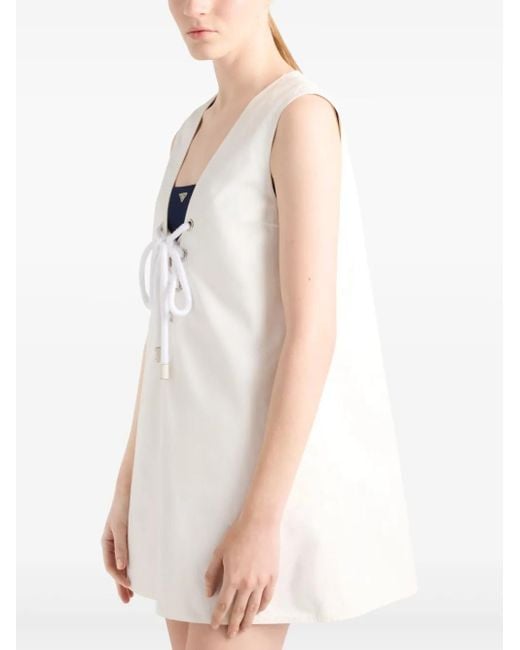 Prada White Old V-Neck Mini Dress