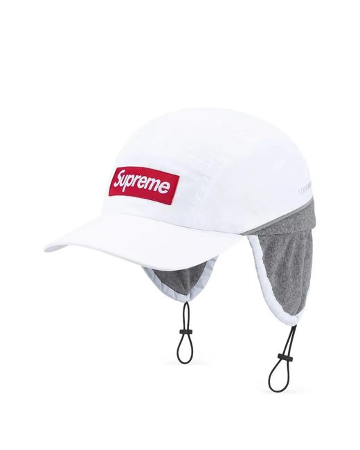 Supreme White Lined Earflap Camp Cap for men