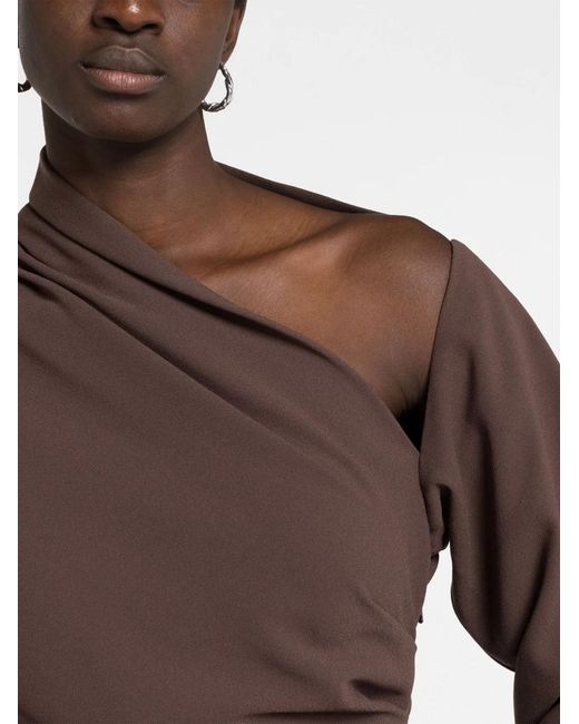 16Arlington Brown Adelaide Feather-Trim Midi Dress