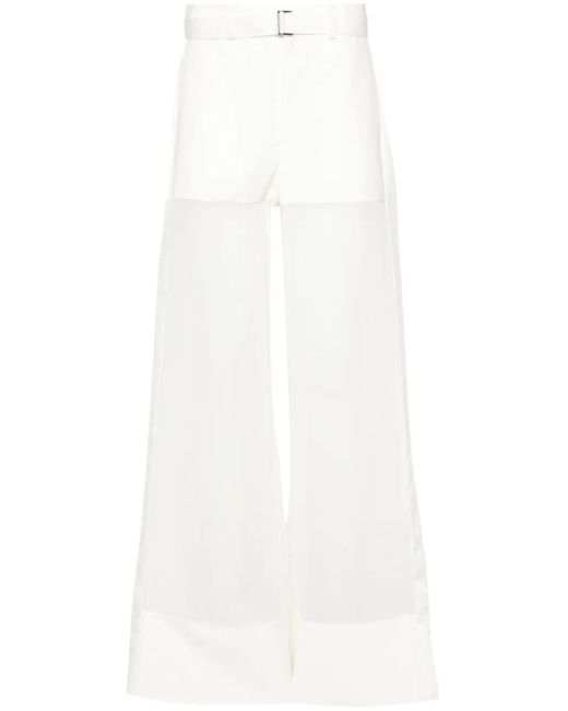 Sacai White Semi-Sheer Panels Palazzo Pants