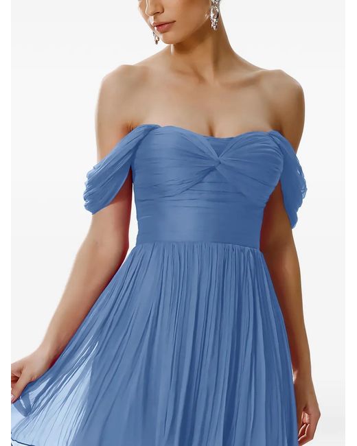 Framboise Blue Robe Courte En Soie Khalesi À Épaules Dénudées