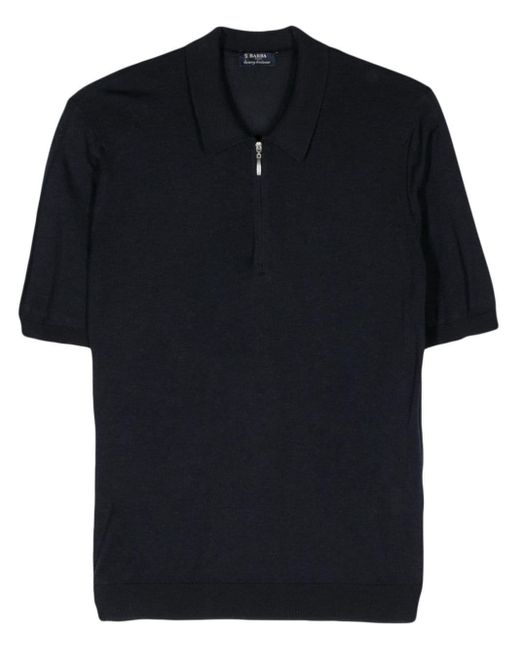 Barba Napoli Black Fine-knit Silk Polo Shirt for men